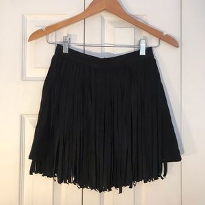 Women’s suede black fringe skirt